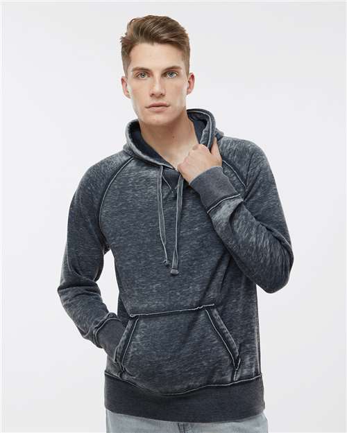 J. America Men's Vintage Zen Fleece Hooded Sweatshirt — Vintage Navy — On model · front