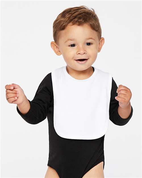 Rabbit Skins Infant Premium Jersey Bib — White — On model · front