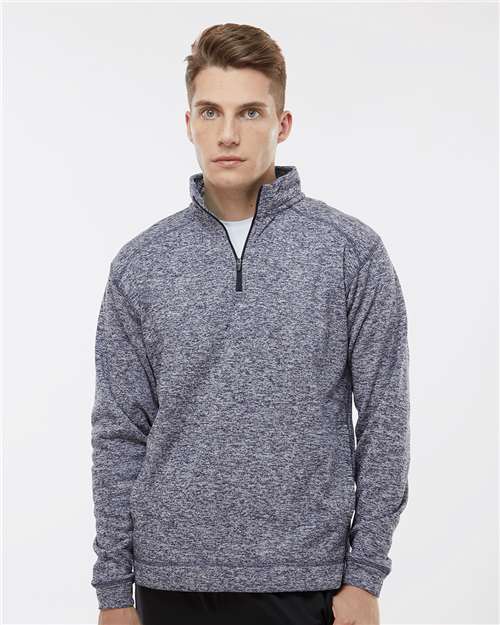 J. America Men's Cosmic Fleece Quarter-Zip Sweatshirt — Navy Fleck — On model · front