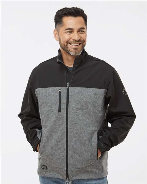 DRI DUCK Men's Tall Motion Soft Shell Jacket — Black Heather/ Black — On model · front