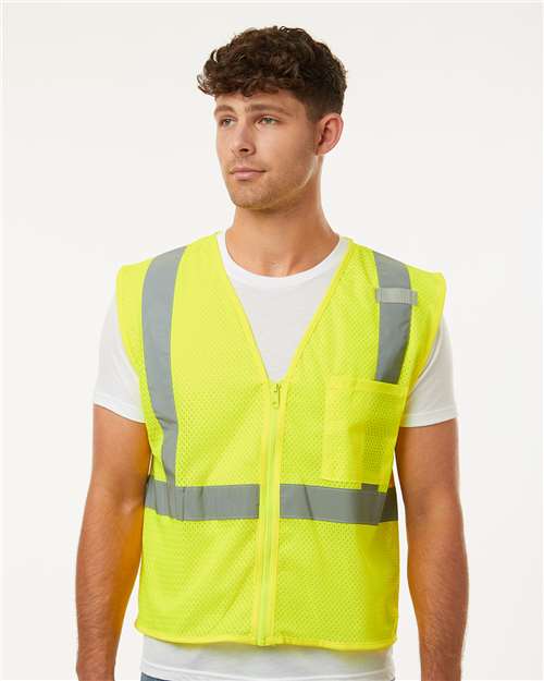 Kishigo Unisex Single Pocket Zipper Mesh Vest — Lime — On model · front