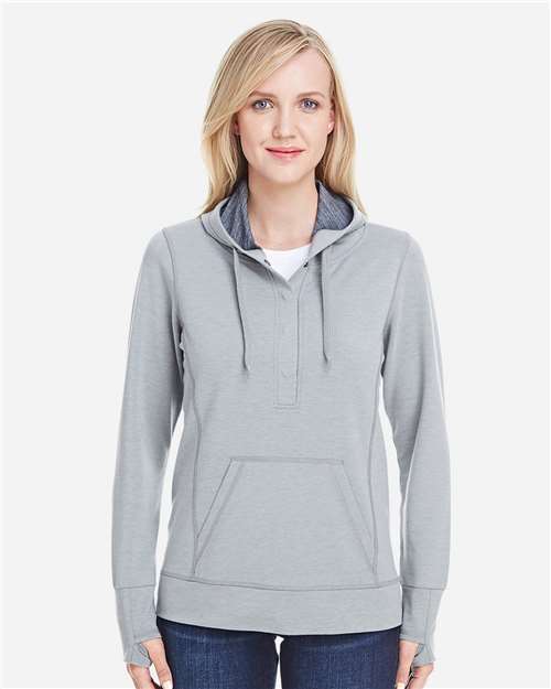 J. America Women’s Omega Stretch Snap-Placket Hooded Sweatshirt