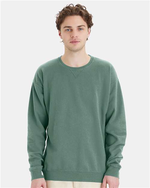 ComfortWash by Hanes Unisex Garment-Dyed Crewneck Sweatshirt — Cypress Green — On model · front