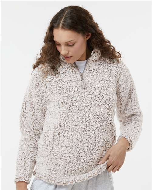 J. America Women’s Epic Sherpa Quarter-Zip Pullover — Oatmeal Heather — On model · front