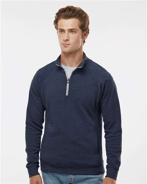 J. America Men's Triblend Quarter-Zip Sweatshirt — True Navy Triblend — On model · front