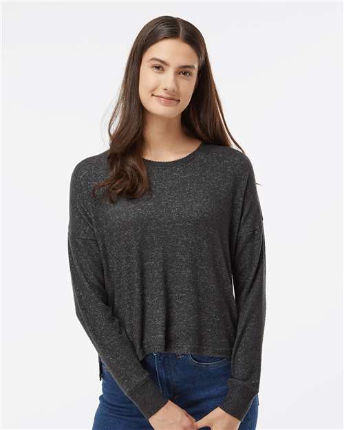 Boxercraft Women's Cuddle Fleece Boxy Crewneck Pullover — Charcoal Heather — On model · front