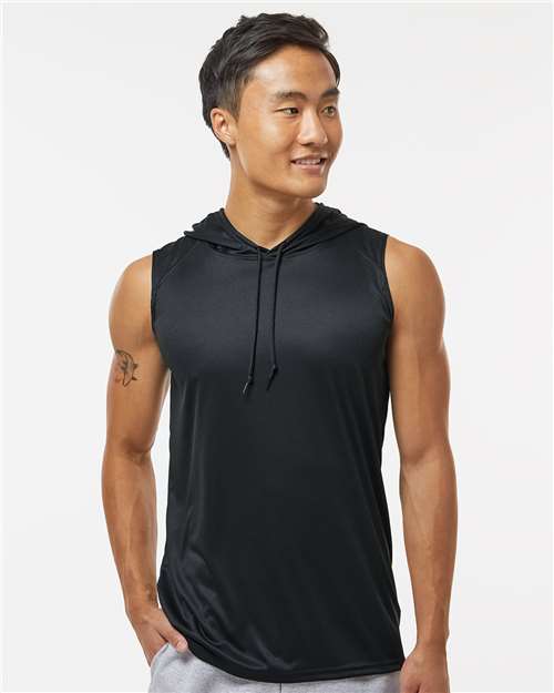 Badger Men's B-Core Sleeveless Hooded T-Shirt — Black — On model · front