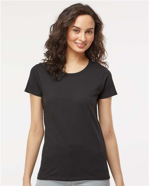 M&O Women's Gold Soft Touch T-Shirt — Black — On model · front