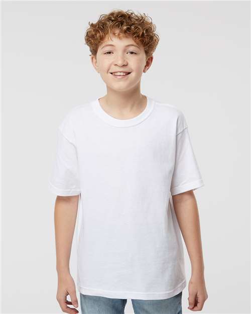 M&O Youth Gold Soft Touch T-Shirt — White — On model · front