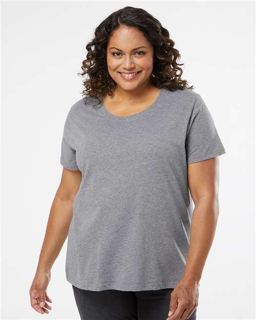 LAT Women's Curvy Collection Fine Jersey Tee — Granite Heather — On model · front