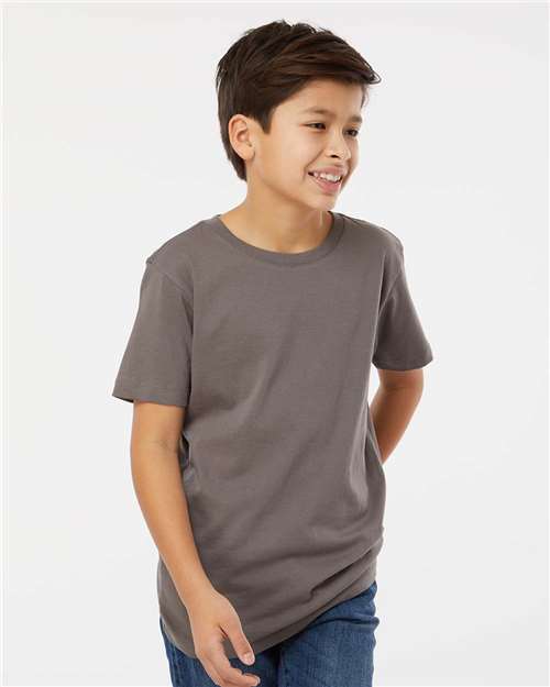 SoftShirts Youth Organic T-Shirt — Graphite — On model · front